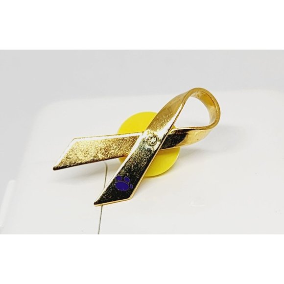 Gold Tone Cancer Survivors Ribbon Lapel Button Hat Pin Collectible - Picture 10 of 10